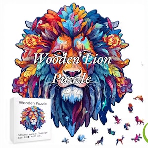 Wooden Lion Puzzle | Unique Jigsaw Gift | Challenging Brain Teaser for Adults & Kids | Animal Puzzle for Wildlife Lovers