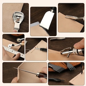 Professional leather craft tool kit - hand sewing repair set with wax thread, stitching punch, carving tools, and groover for diy projects image 6