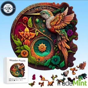 Hummingbird Bird Wooden Jigsaw Puzzle | Handmade Wooden Puzzle Gift | Fun Brain Teaser for Adults & Kids