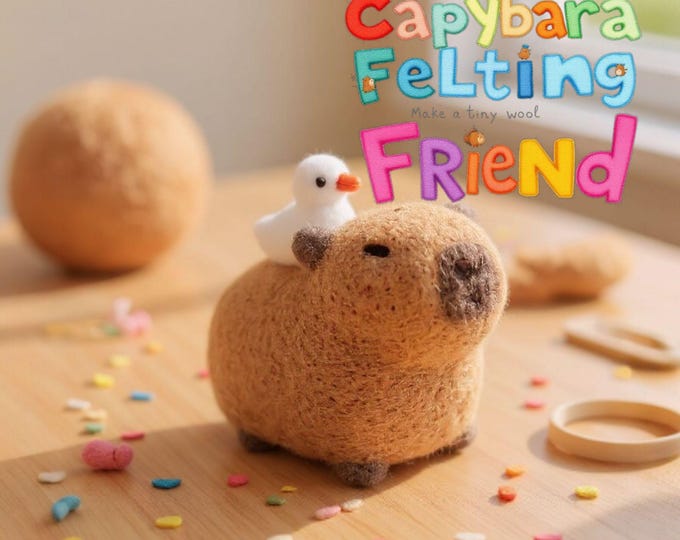 Capybara Needle Felting Kit - DIY Wool Felt Animal Craft Kit with Tools & Tutorial | Cute Handmade Gift | Beginner Needle Felt Kit