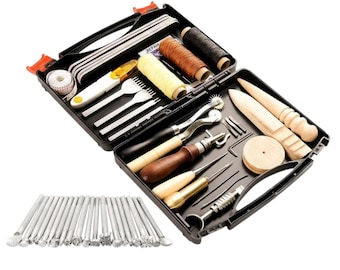 Professional Leather Working Kit with 20 Stamping Tools and Storage Box