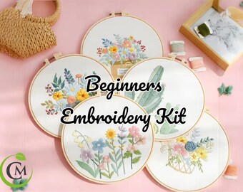 Kit de broderie florale pour débutants : travaux d'aiguille à la main, décoration d'intérieur