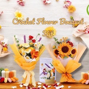 Kit fai da te per bouquet di fiori all'uncinetto / Set di filati per principianti / Regalo perfetto per la festa della mamma e San Valentino