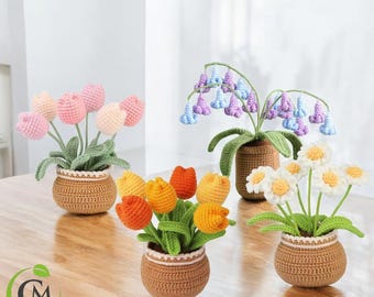 DIY Crochet Flower Kit – Beginner-Friendly Yarn Craft | Tulip, Daisy & Bluebell Crochet Set | Handmade Floral Home Decor