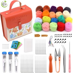 Needle Felting Kit, Wool Roving 20 Colors Set, Needle Felting Starter Kit Felt Molds with Portable Storage Box for DIY Craft Home Decoration