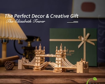 Tower Bridge Wooden Model Kit: 3D Puzzle with LED Light