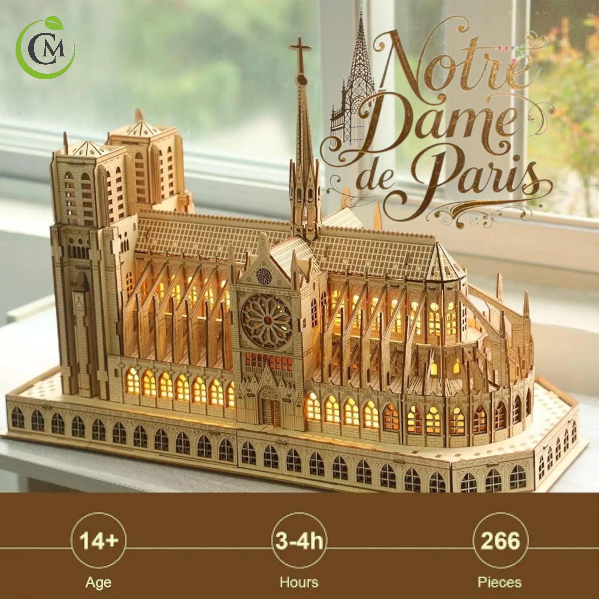 3D Wooden Puzzle Notre Dame Cathedral Model Kit With LED Lights