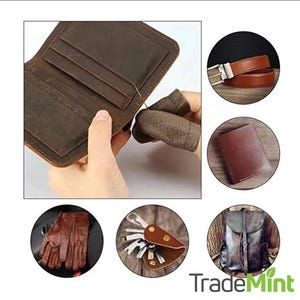 Peut inclure: Un ensemble de maroquinerie comprenant un portefeuille, une ceinture, un porte-cl&eacute;s, des gants et un sac &agrave; dos. Les articles sont tous en cuir brun et ont un aspect rustique.
