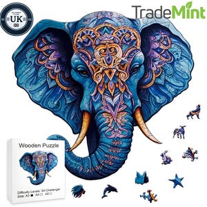 Majestic elephant 3d wooden puzzle | a3, a4, a5 sizes | fun & educational gift