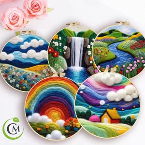 Kit di pittura con infeltrimento di lana – Set di artigianato fai da te con infeltrimento ad ago – Regalo di cascate di paesaggi naturali