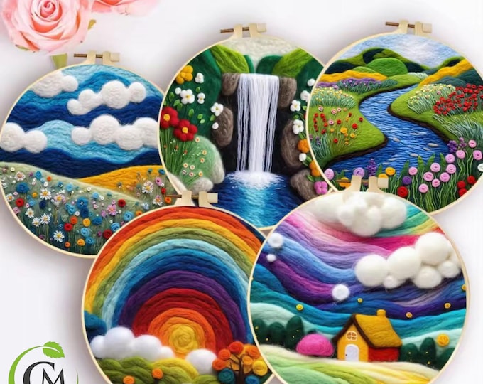 Wool Felting Painting Kit - DIY Needle Felting Craft Set- Nature Landscape waterfalls gift