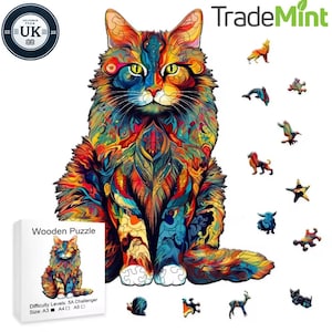 Premium wooden cat puzzle | laser-cut animal design for kids & adults | perfect gift idea