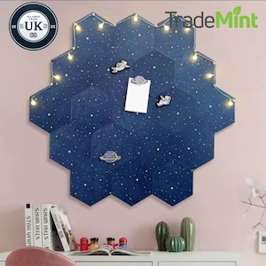 Hexagon felt pin board | self-adhesive memo tile for photos and notes | wall decor and notice board
