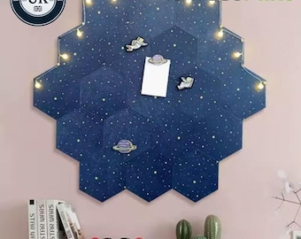 Hexagon felt pin board | self-adhesive memo tile for photos and notes | wall decor and notice board
