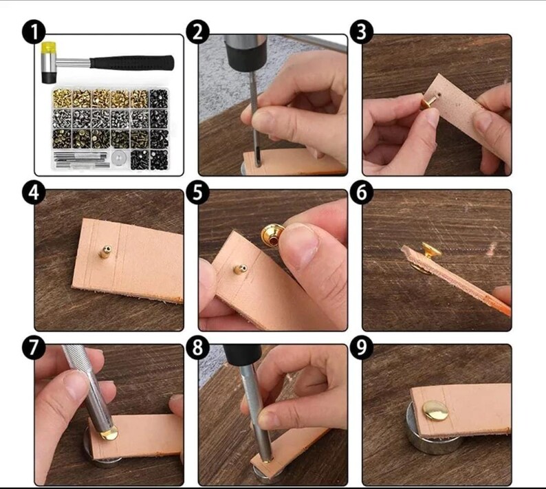360 Stück Ledernieten-Set | Doppelkappen-Nieten- und Werkzeugset für DIY-Lederarbeiten Bild 5