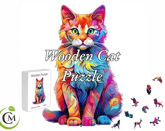 Rompecabezas de madera con forma de gato / Puzzle de forma única / Juego de ingenio, regalo para amantes de los gatos y aficionados a los puzzles