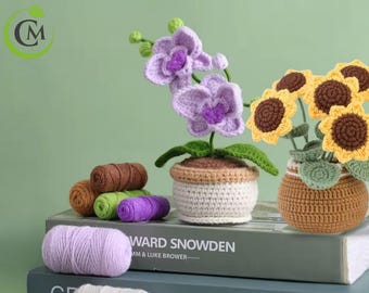 DIY Crochet Flower Kit | Sunflower or Orchid | Beginner Knitting Set | Handmade Craft Gift for Adults & Kids