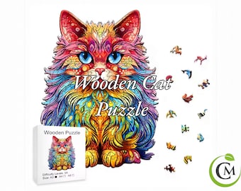 Persian Cat Wooden Jigsaw Puzzle: Unique Animal Shapes