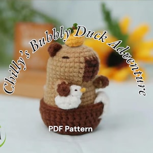 Digital kapybara Chilly’s Bubbly Duck Adventure | pdf-djurvirkad design | gör-det-själv-amigurumi för nybörjare och hantverksälskare