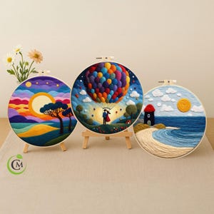 nadelgefilzte Landschaft im Stickrahmen, nadelgefilzte Landschaft mit Stickrahmen | Nature Scene Craft Set für Anfänger & Erwachsene Geschenk