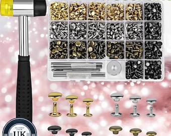 360 Piece Leather Rivet Kit | Double Cap Rivets & Tool Set for DIY Leather Craft and Repairs