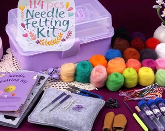 Needle Felting Kit Wool Roving Set - 114pcs Complete Felting Tools with Wool, Needles, Molds & Accessories for DIY Craft Beginners