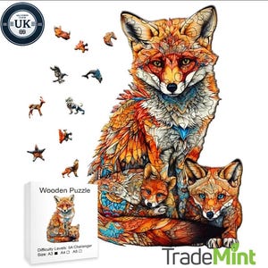 Puzzle di volpe in legno di alta qualità / design di animali tagliati al laser per bambini e adulti / idea regalo perfetta