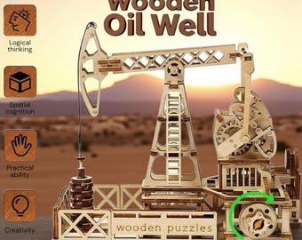 3D Wooden Oil Well Puzzle Kit Mechanical Model DIY Engineering Gift for Adults & Teens