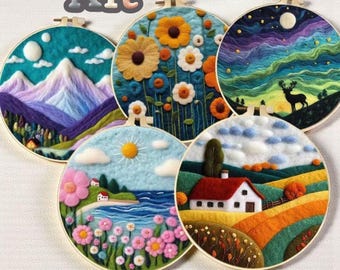 Wool Felting Painting Kit – DIY Needle Felting Craft Set- Nature Landscape waterfalls gift