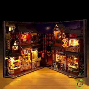 Retro Chinese Food Street DIY Wooden Book Nook Kit | Miniature Bookshelf Insert & Handmade Home Décor