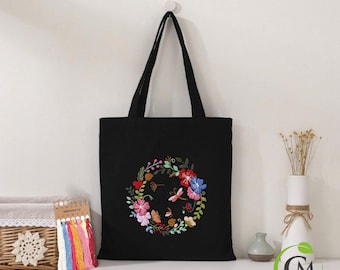 Tote Bag Embroidery Kit | DIY Canvas Embroidery for Beginners | Floral Embroidery Kit Gift | Hand Embroidery Kit