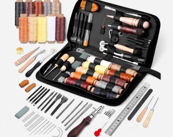 Professional leather tool kit  - complete tool set with waxed thread, groover, and awl for beginners and professionals