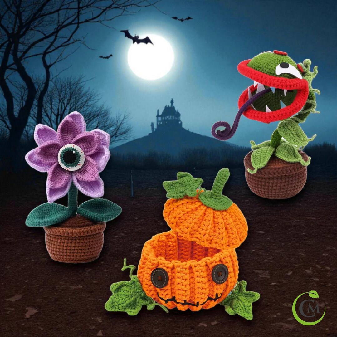 Halloween Crochet Kit for Beginners DIY Plush Pumpkin, Monster Flower