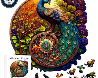 Peacock wooden puzzle | laser-cut jigsaw gift | eco-friendly for kids & adults