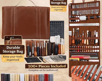 Leather Working Tool Kit: 100+ Pieces, Storage Bag, Wax Thread
