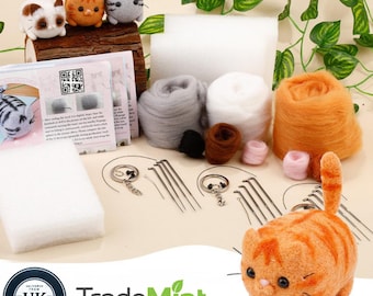 DIY Needle Felting Kit - Choose Cat or Dog Design | Beginner Wool Craft Kit | Felt Animal Keychain Set | Handmade Gift Idea