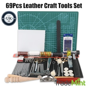 69-Piece Leather Craft Tools Set | Saddle Groover Kit for Stitching, Sewing, and Carving