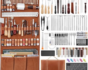 Leather Working Tool Kit: 100+ Pieces, Storage Bag, Wax Thread