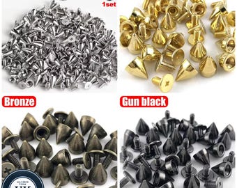 Diy cone studs and spikes - punk metal screwback rivets for clothes, shoes, bags, belts, and accessories - pack of 30