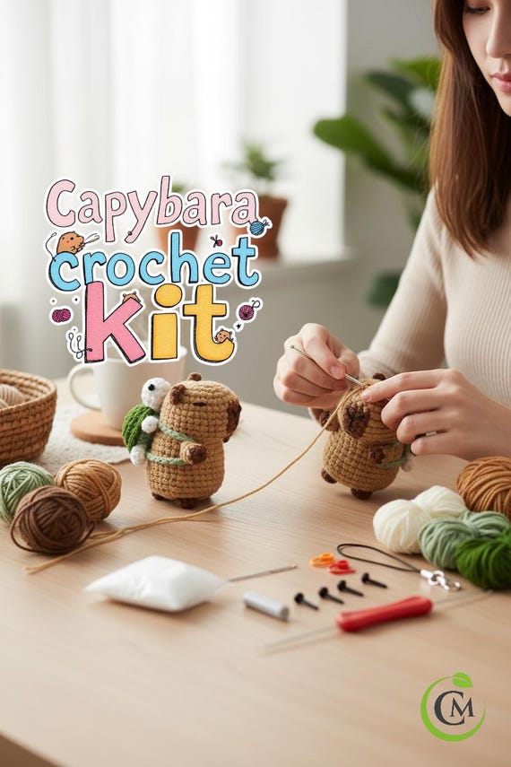 Capybara crochet kit | cute animal crochet starter set | diy craft kit for beginners & gift for craft lovers