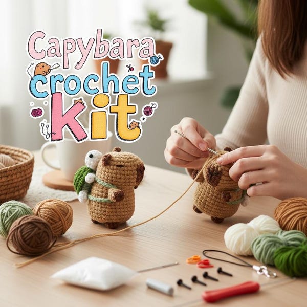 Capybara crochet kit | cute animal crochet starter set | diy craft kit for beginners & gift for craft lovers