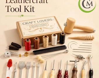 Leathercraft Starter Kit: 34 Tools, Wax Thread, Beginner Leather Set