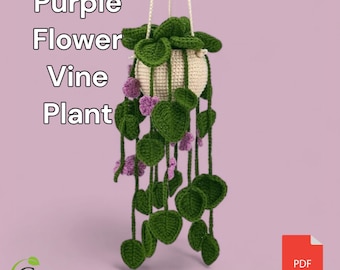 Crochet hanging vine plant with purple flowers | beginner-friendly Digital PDF