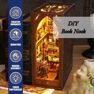 DIY Library Book Nook Kit: Miniature Bookshelf Insert with LED Lights