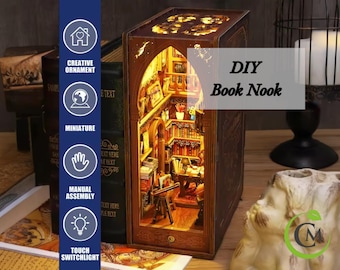 DIY-bibliotheekboekenhoekset - miniatuur houten boekenplankinzet met ledverlichting | Uniek cadeau voor boekenliefhebbers en woondecoratie