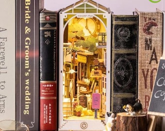Rolife Sunshine Town Book Nook - 3D Wooden Shelf Insert, 246-Piece DIY Mini European Town, LED Lit Home Décor & Bookish Gift
