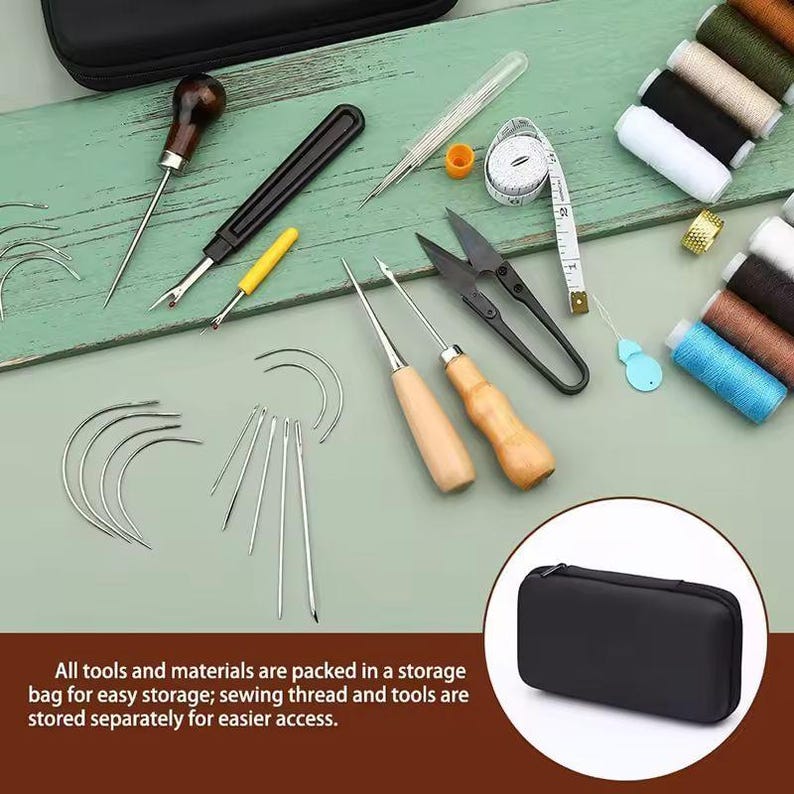 Complete Leather Sewing Kit - Upholstery Repair Set with Thread, Awls, Needles & Tools for DIY Leathercraft image 2