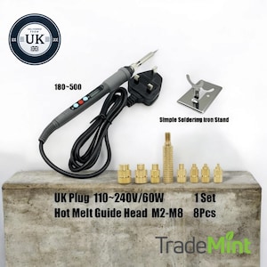 Adjustable Temperature Soldering Iron Kit – Heat Set Tool for Brass Insert Nuts, 3D Printer Plastic Projects (UK Plug)