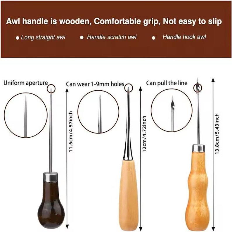Complete Leather Sewing Kit - Upholstery Repair Set with Thread, Awls, Needles & Tools for DIY Leathercraft image 5