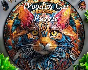 Mystic Cat Wooden Jigsaw Puzzle | Unique Gift for Cat Lovers & Puzzle Enthusiasts